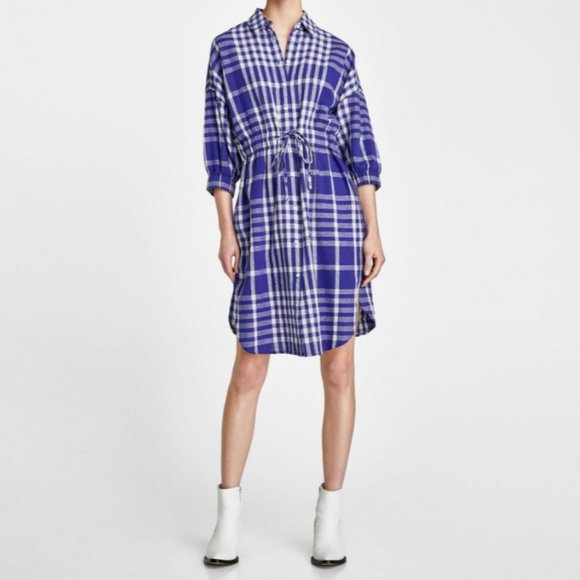 Zara Woman Linen Blend Plaid Tunic Shirt Dress XS - Picture 7 of 7